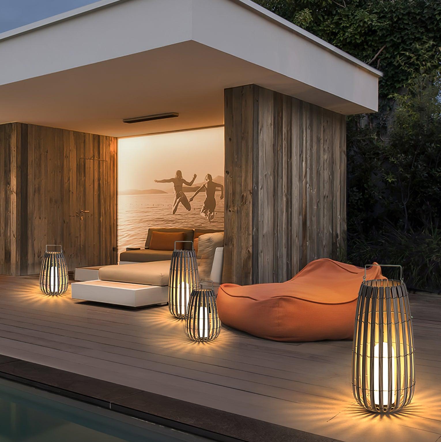 Woven Rattan Landscape Lantern Outdoor Floor Lamp IP65 Waterproof Garden Light
