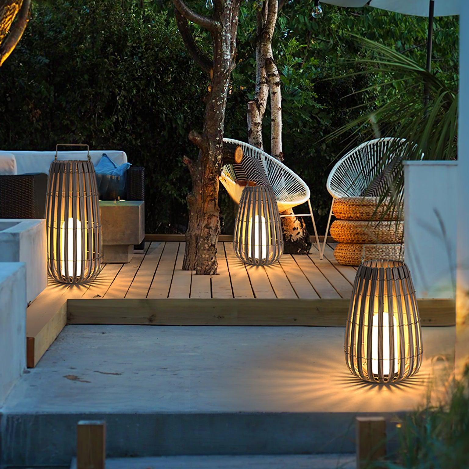 Woven Rattan Landscape Lantern Outdoor Floor Lamp IP65 Waterproof Garden Light