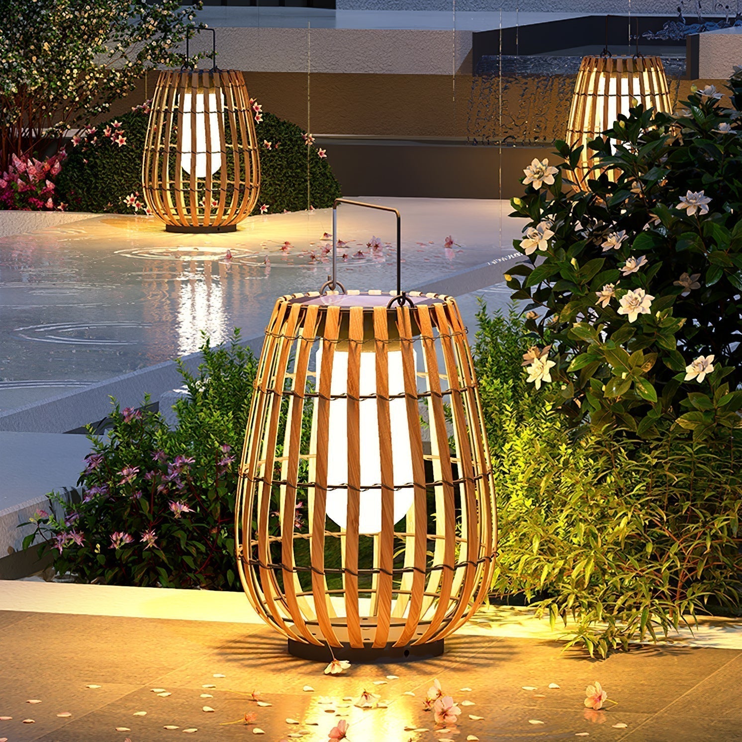 Woven Rattan Landscape Lantern Outdoor Floor Lamp IP65 Waterproof Garden Light