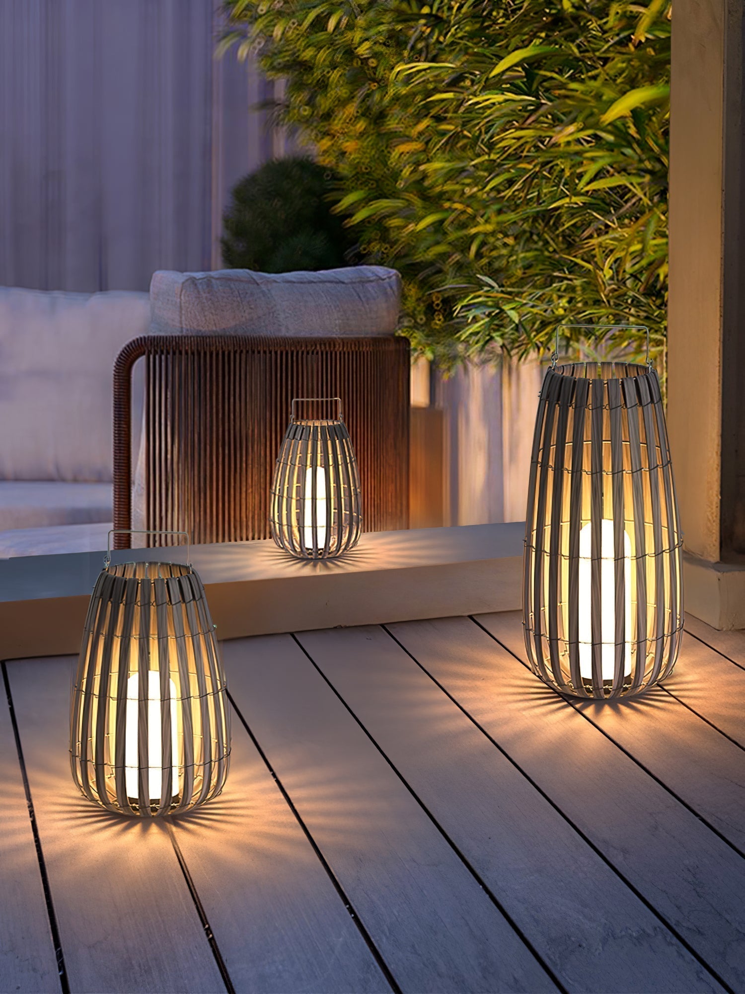 Woven Rattan Landscape Lantern Outdoor Floor Lamp IP65 Waterproof Garden Light