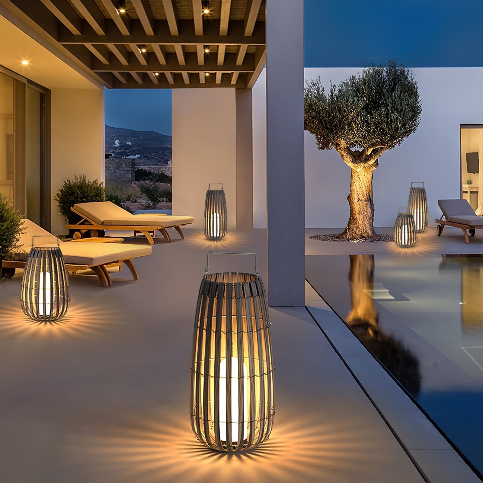 Woven Rattan Landscape Lantern Outdoor Floor Lamp IP65 Waterproof Garden Light