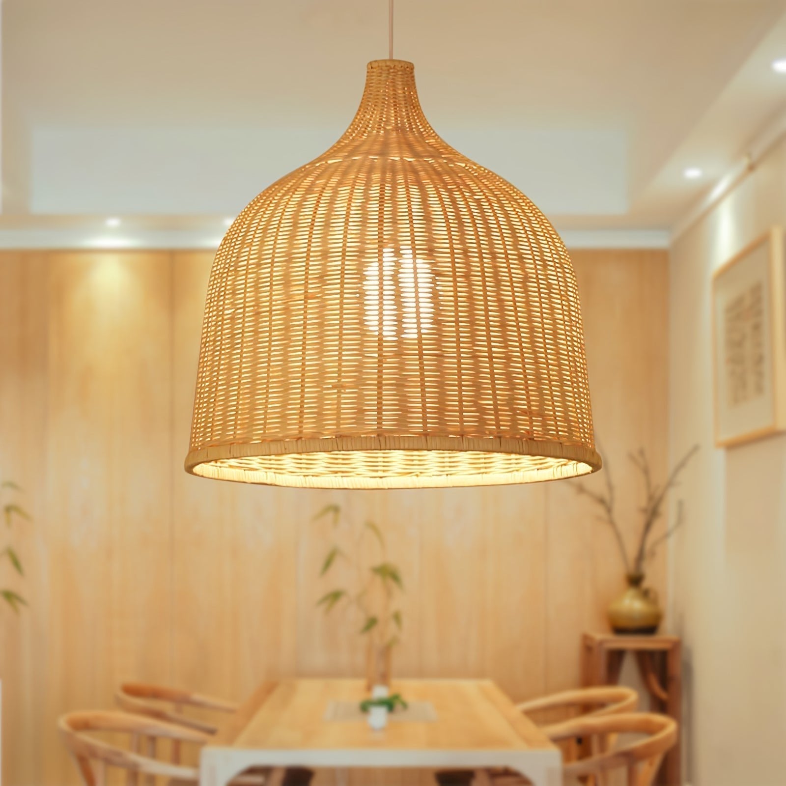 Woven Rattan Pendant Light Natural Handmade Hanging Lamp for Kitchen and Bedroom