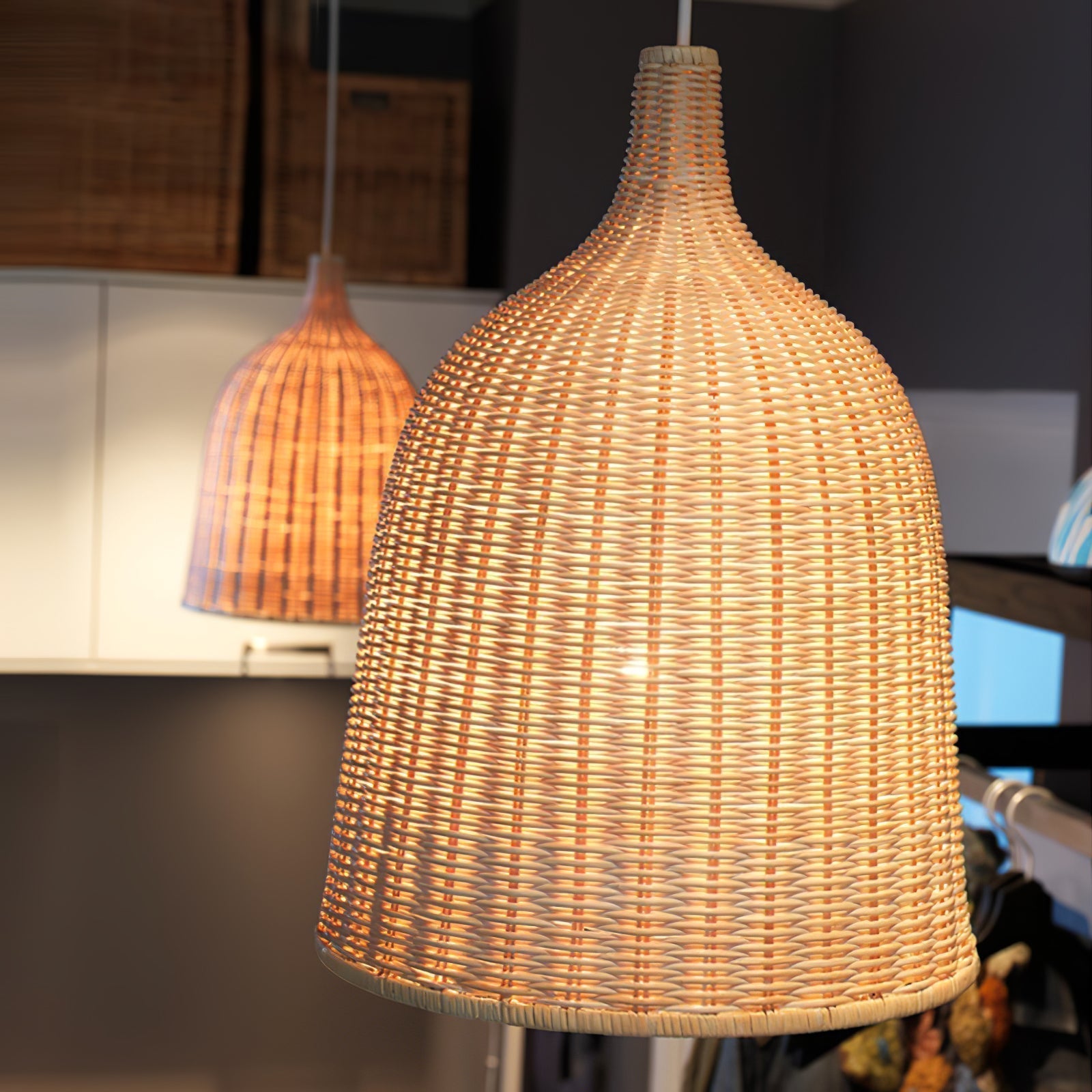 Woven Rattan Pendant Light Natural Handmade Hanging Lamp for Kitchen and Bedroom
