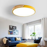 Modern Round LED Flush Mount Ceiling Light with Metal and Wood Style Accents for Living Room