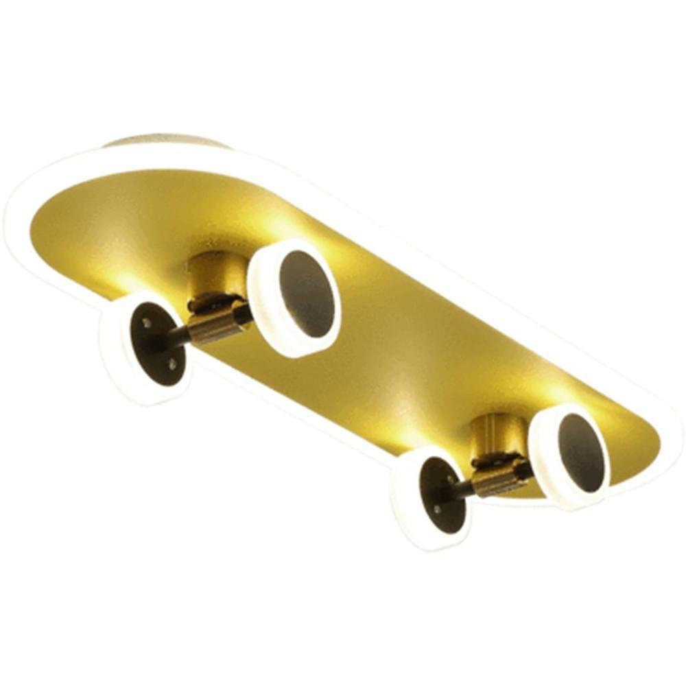 Creative Gold Skateboard Shaped LED Flush Mount Ceiling Light for Kids Room Dimmable Lighting