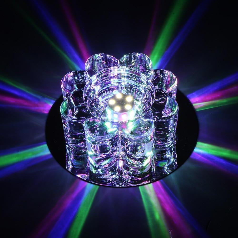 Modern Geometric Crystal Floral LED Flush Mount Ceiling Light for Hallway with RGB Multi Color Effects