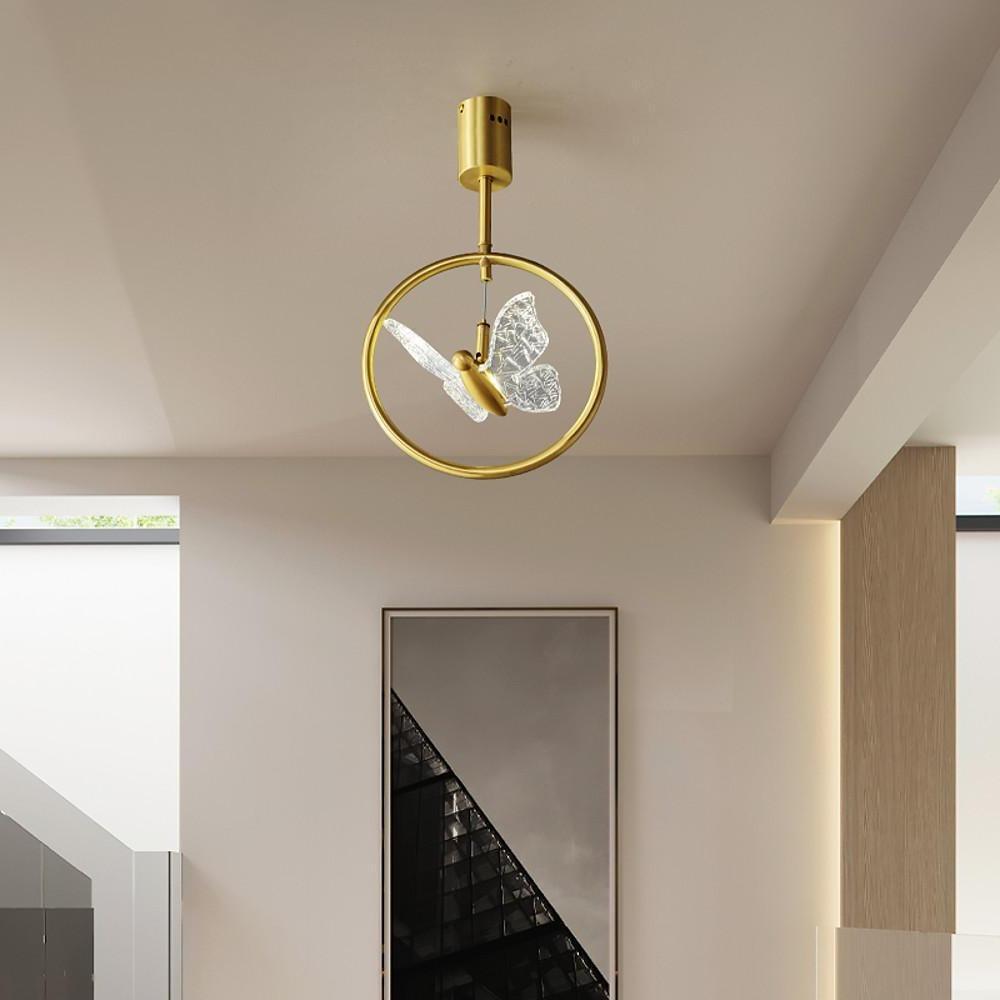 Elegant Butterfly Ring LED Semi Flush Mount Ceiling Light with Gold Copper Finish for Hallway