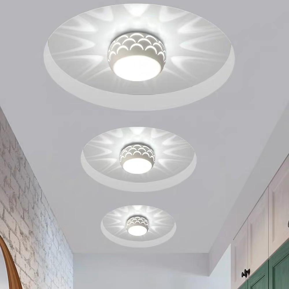 Modern Drum LED Flush Mount Ceiling Light Hollow Pattern Hallway Entryway Fixture