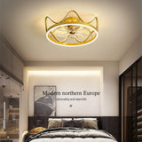 Modern Crown Shape LED Ceiling Fan with Light Dimmable Flush Mount Gold and Black Finish
