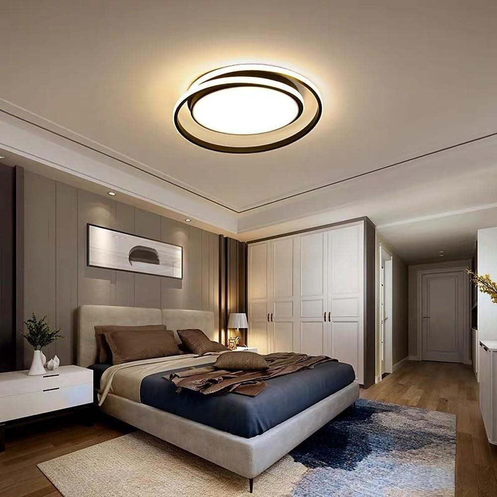 Modern Circular LED Flush Mount Ceiling Light for Bedroom and Living Room in Black or Gold