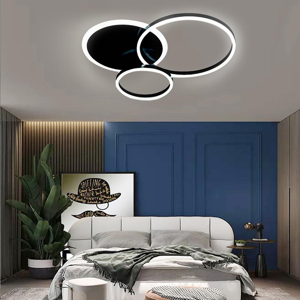 Modern 3 Layer Circle LED Flush Mount Ceiling Light Dimmable 26 Inch White Black Brown