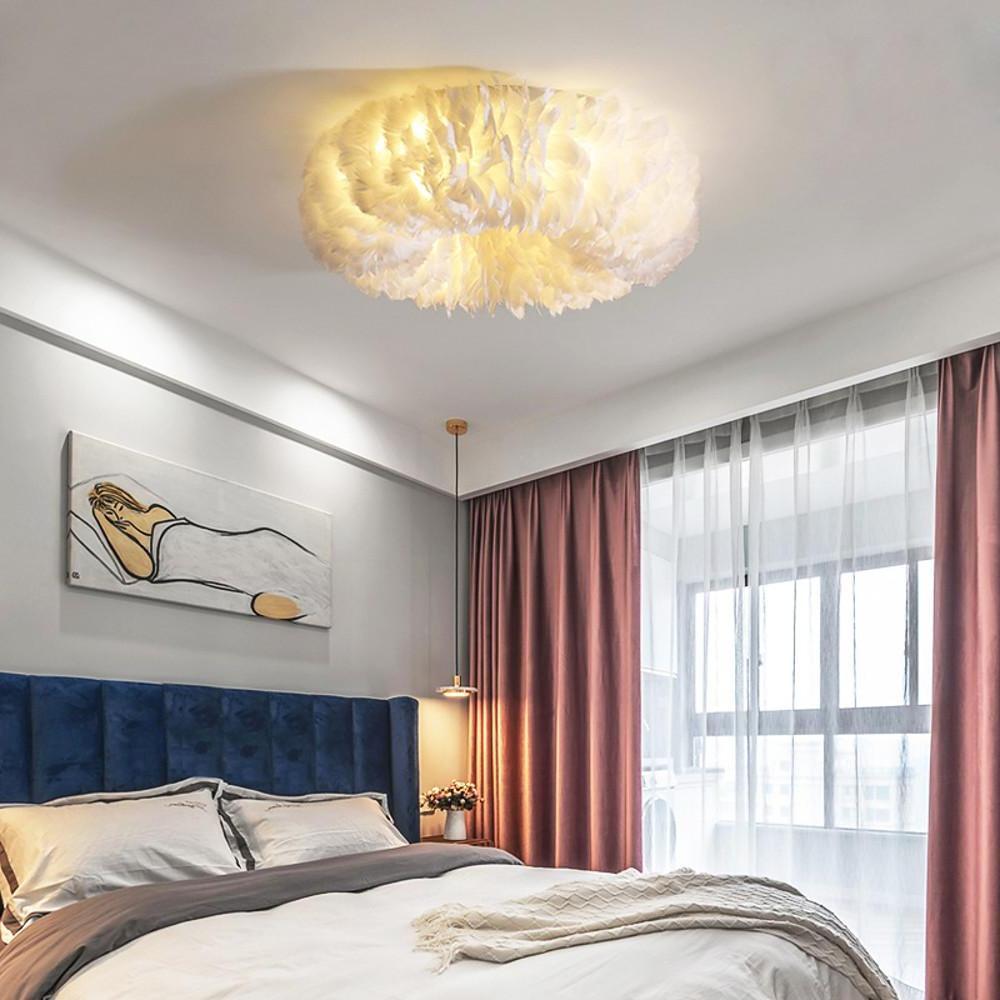 Modern Round Feather LED Flush Mount Ceiling Light for Bedroom and Nursery