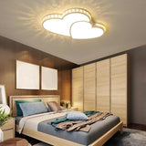 Romantic Gold Double Heart LED Flush Mount Ceiling Light Dimmable Fixture for Bedrooms