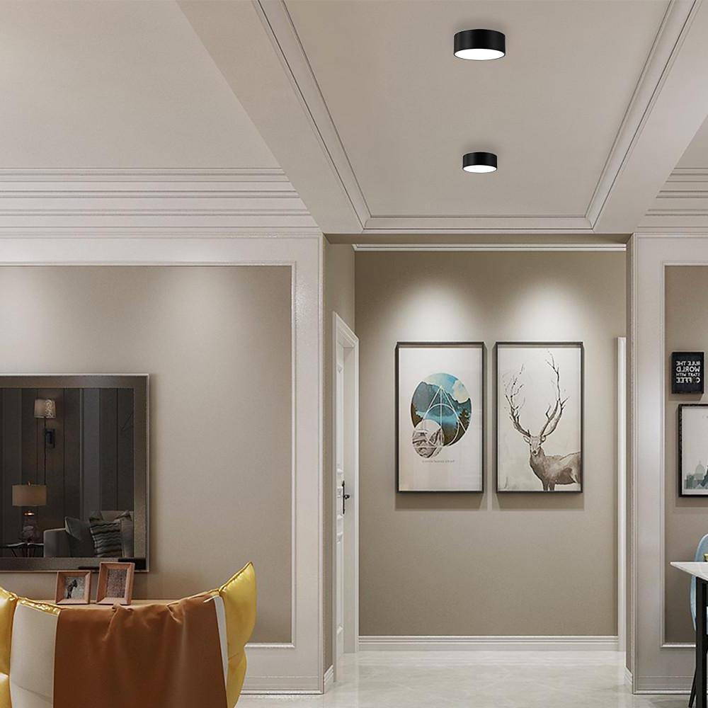 Minimalist Black Flush Mount LED Ceiling Light Modern Cylindrical Fixture for Hallway and Dining Room