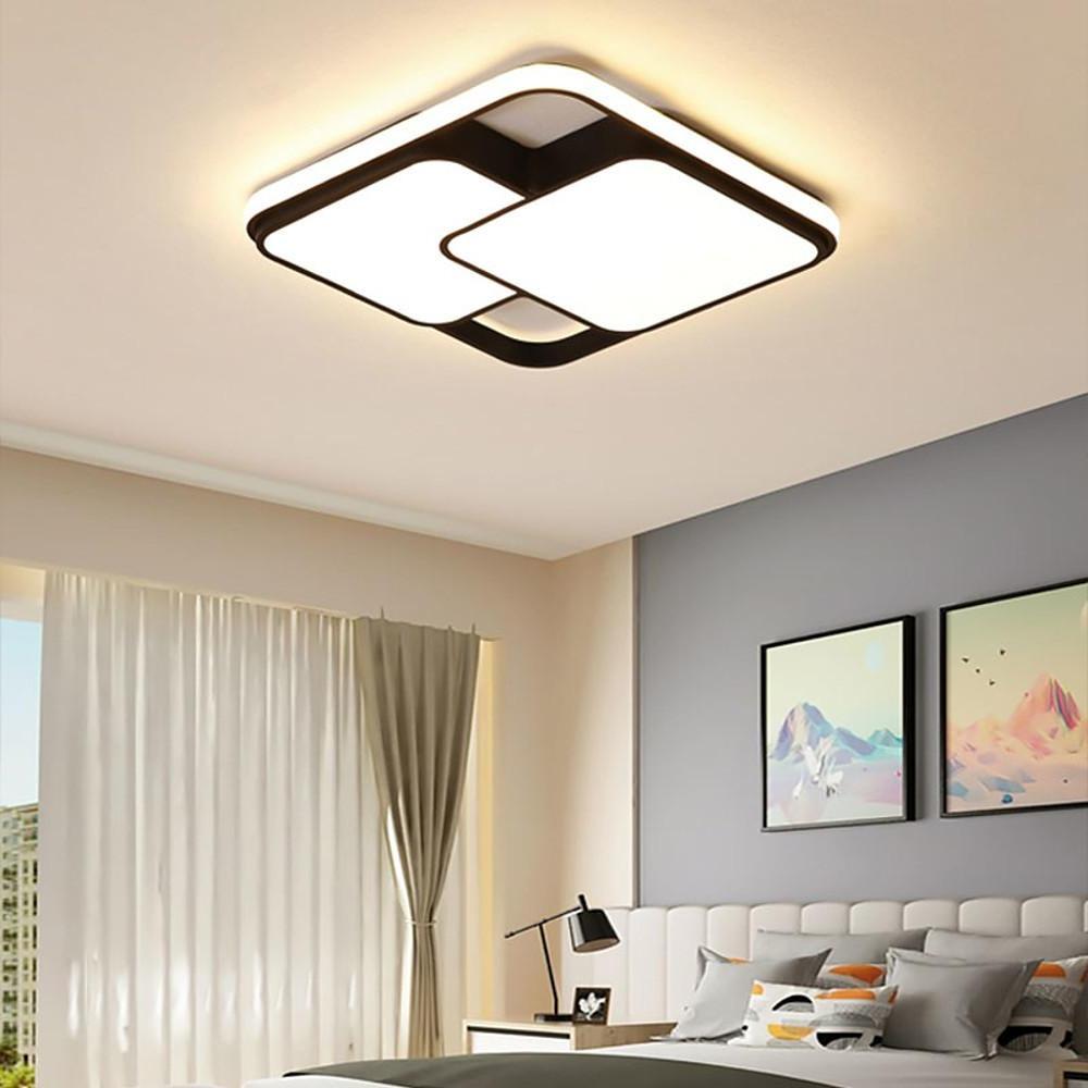 Modern Black Geometric 3 Square LED Flush Mount Ceiling Light for Bedroom and Living Room