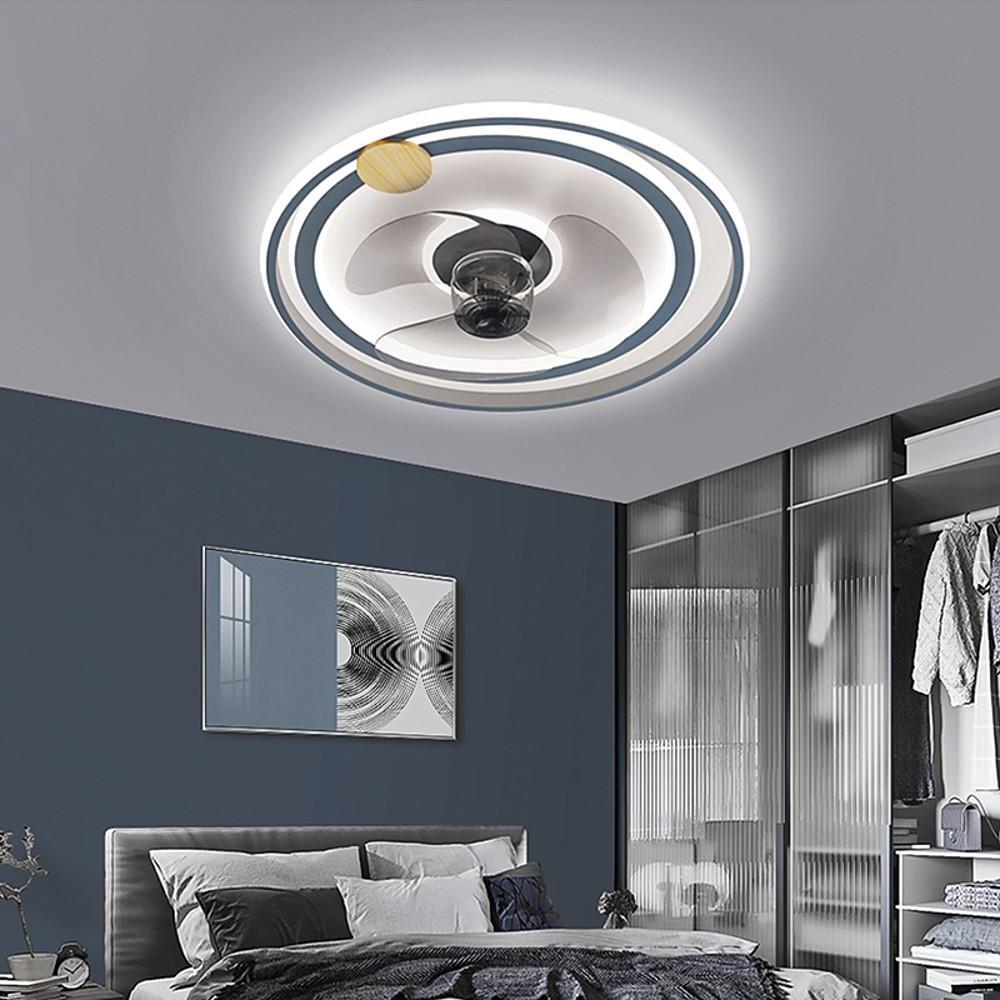 Multi Circle Dimmable LED Flush Mount Ceiling Fan with Lights Modern Low Profile Design for Living Room