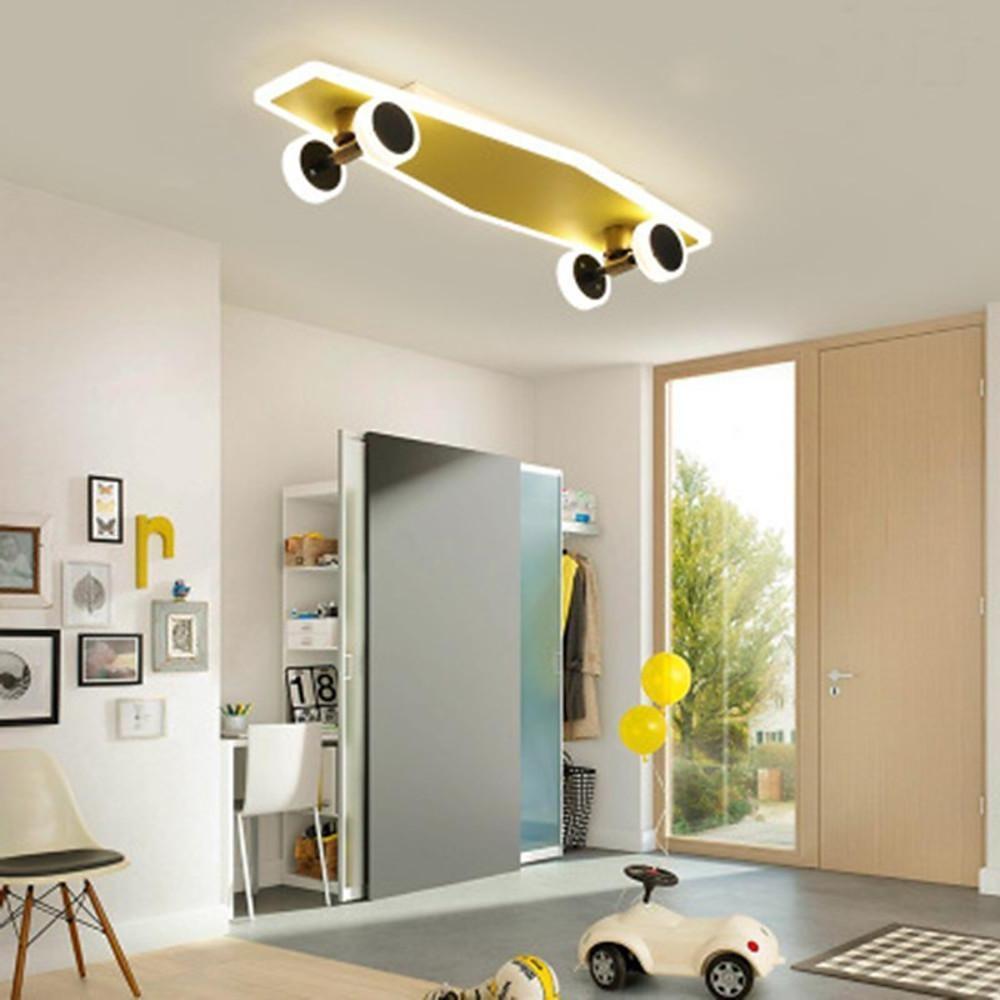 Creative Gold Skateboard Shaped LED Flush Mount Ceiling Light for Kids Room Dimmable Lighting