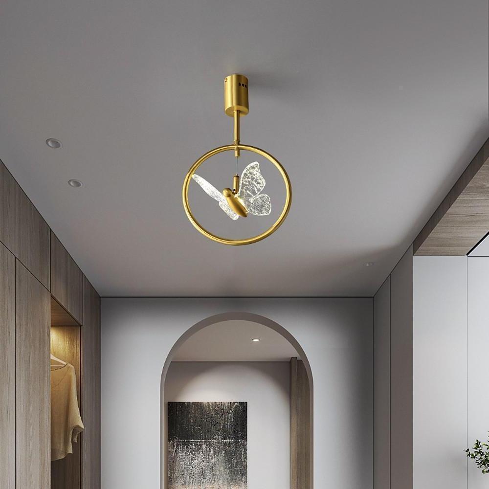 Elegant Butterfly Ring LED Semi Flush Mount Ceiling Light with Gold Copper Finish for Hallway