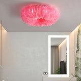 Modern Round Feather LED Flush Mount Ceiling Light for Bedroom and Nursery