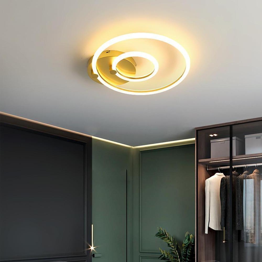 Gold Circular LED Flush Mount Ceiling Light Dimmable Modern Ring Chandelier Fixture