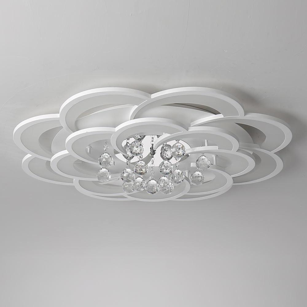 Flower Shaped LED Ceiling Light Flush Mount Fixture with Crystal Pendants for Bedroom Living Room