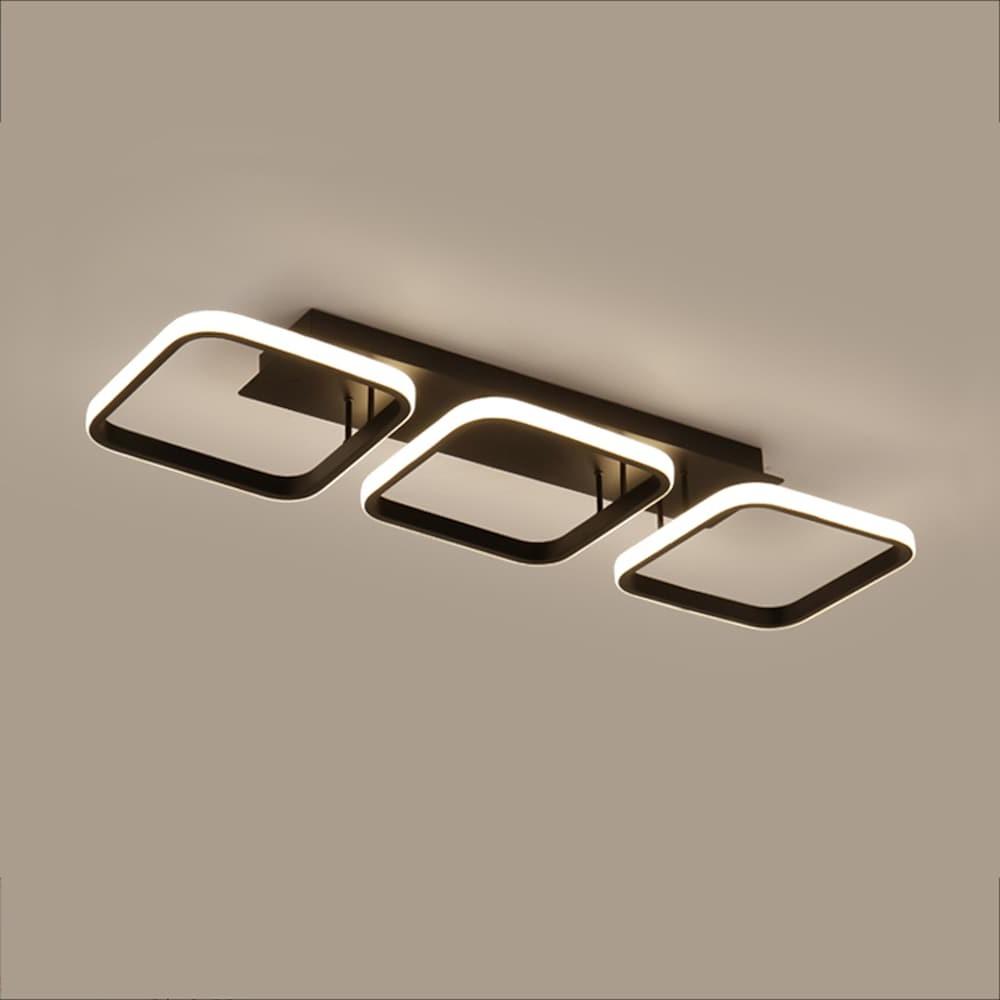 Modern Black 3 Square LED Flush Mount Ceiling Light Geometric Chandelier Fixture