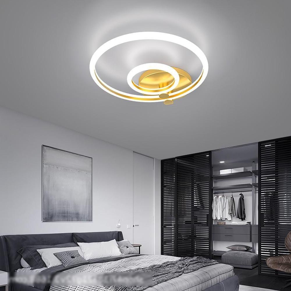 Gold Circular LED Flush Mount Ceiling Light Dimmable Modern Ring Chandelier Fixture