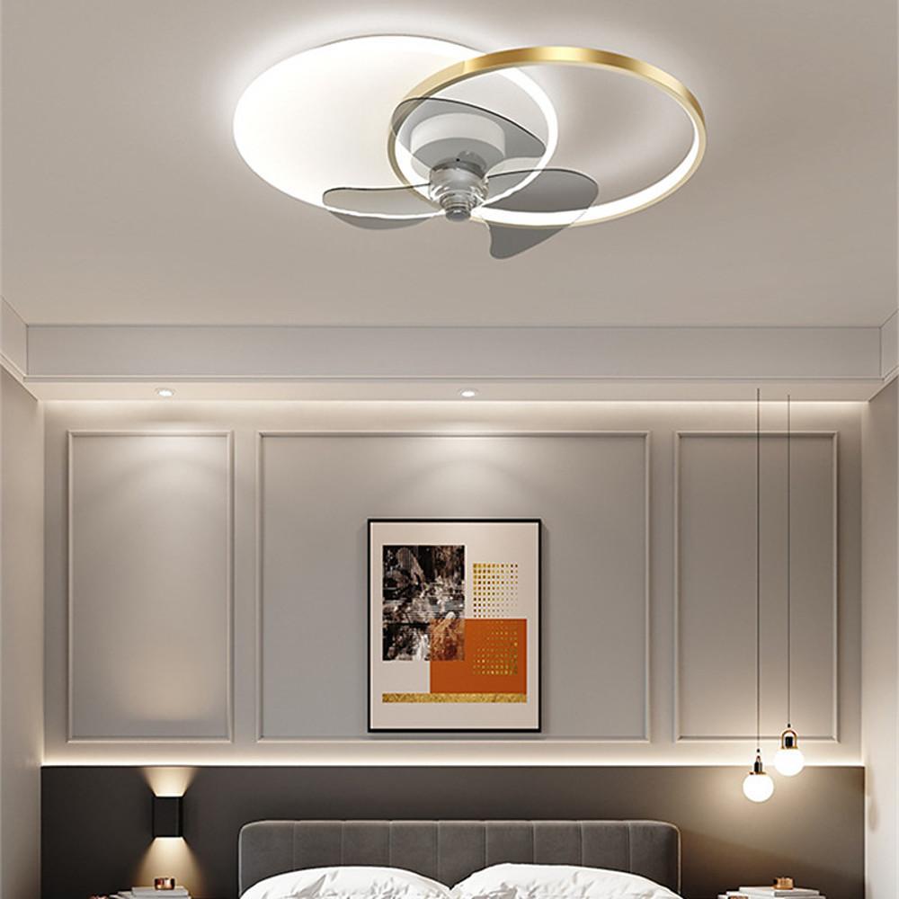 24 Inch Modern Circle LED Flush Mount Ceiling Fan with Dimmable Light and Remote Control
