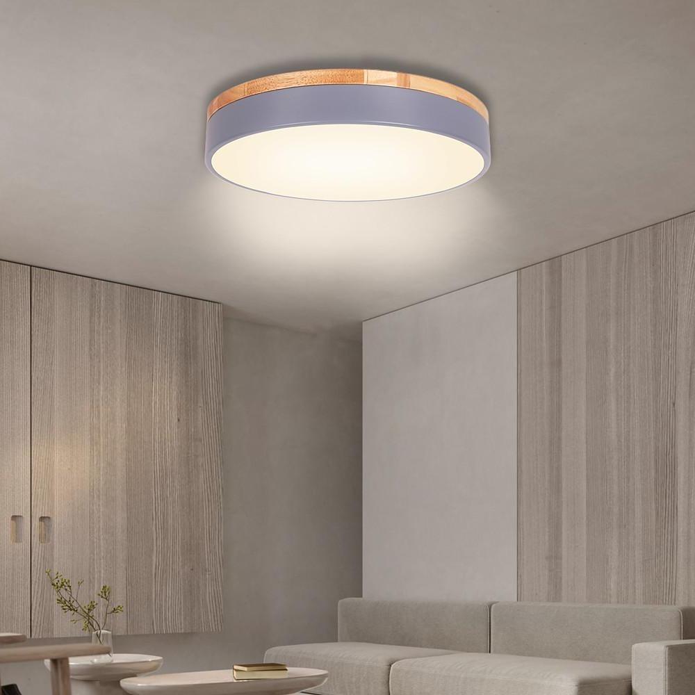 Ultra Thin Round LED Flush Mount Ceiling Light with Bamboo Style Finish for Kids Bedroom Playroom