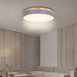 Ultra Thin Round LED Flush Mount Ceiling Light with Bamboo Style Finish for Kids Bedroom Playroom