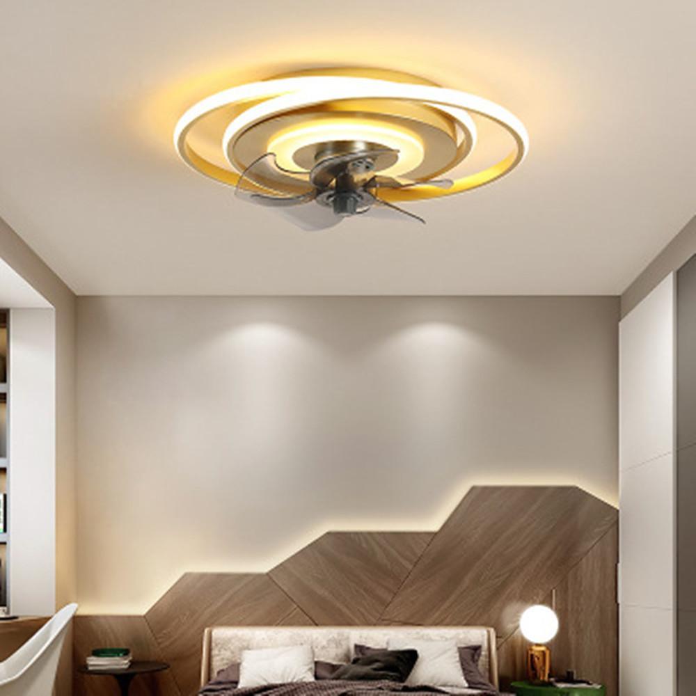 Modern Geometric LED Ceiling Fan with Interconnected Ring Design 20 Inch Low Profile Flush Mount Light