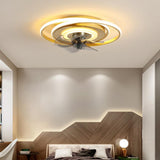 Modern Geometric LED Ceiling Fan with Interconnected Ring Design 20 Inch Low Profile Flush Mount Light