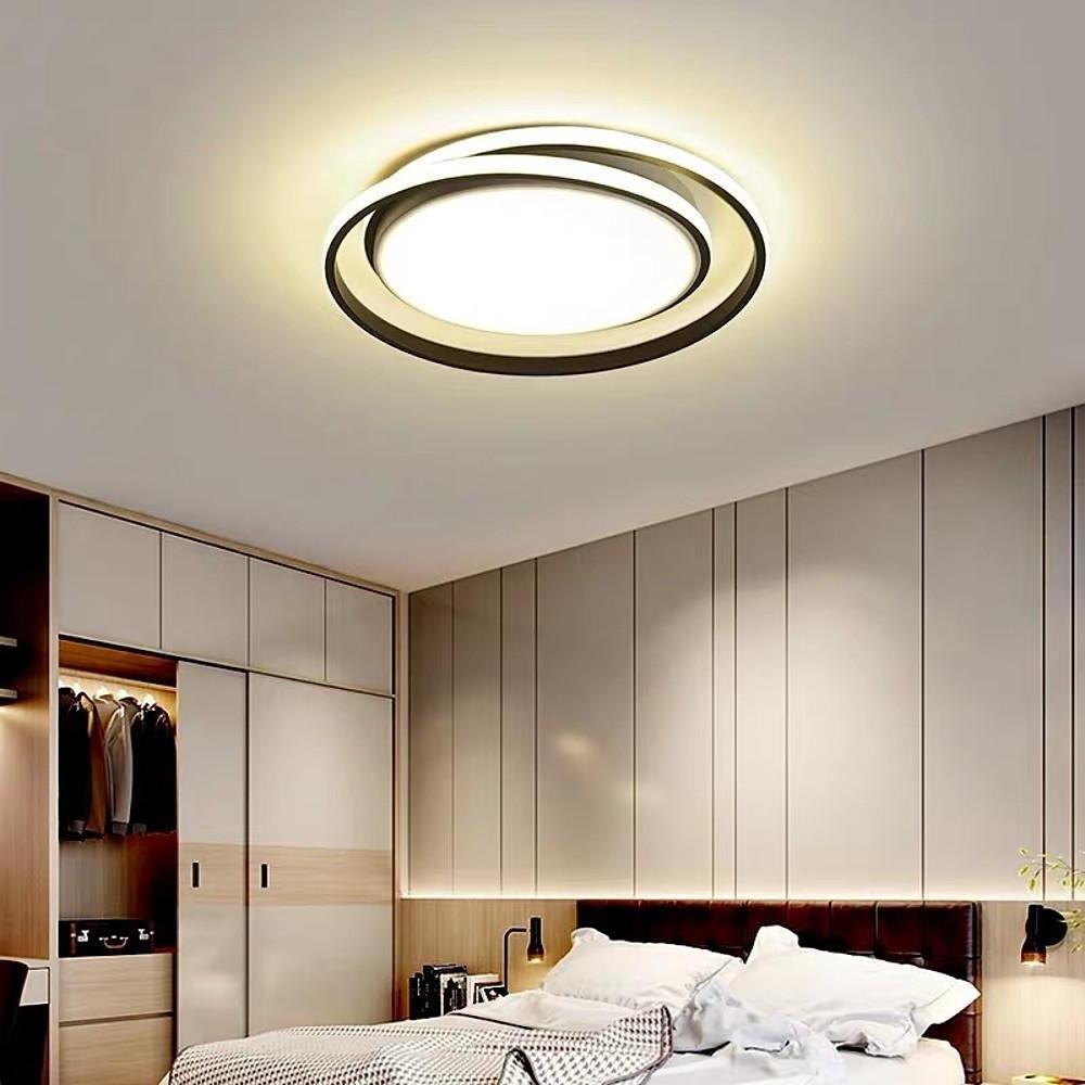 Modern Circular LED Flush Mount Ceiling Light for Bedroom and Living Room in Black or Gold