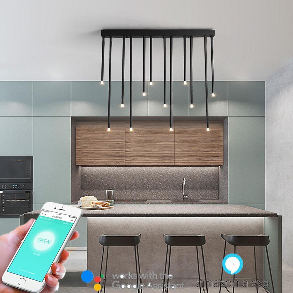 Modern Linear Electroplated Metal LED Flush Mount Ceiling Light with Smart Wireless Control