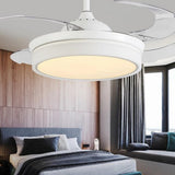 Modern White Retractable Ceiling Fan with LED Light and 4 Invisible Blades