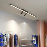 Modern Black Linear Semi Flush Mount LED Ceiling Light with Two Adjustable Spotlights