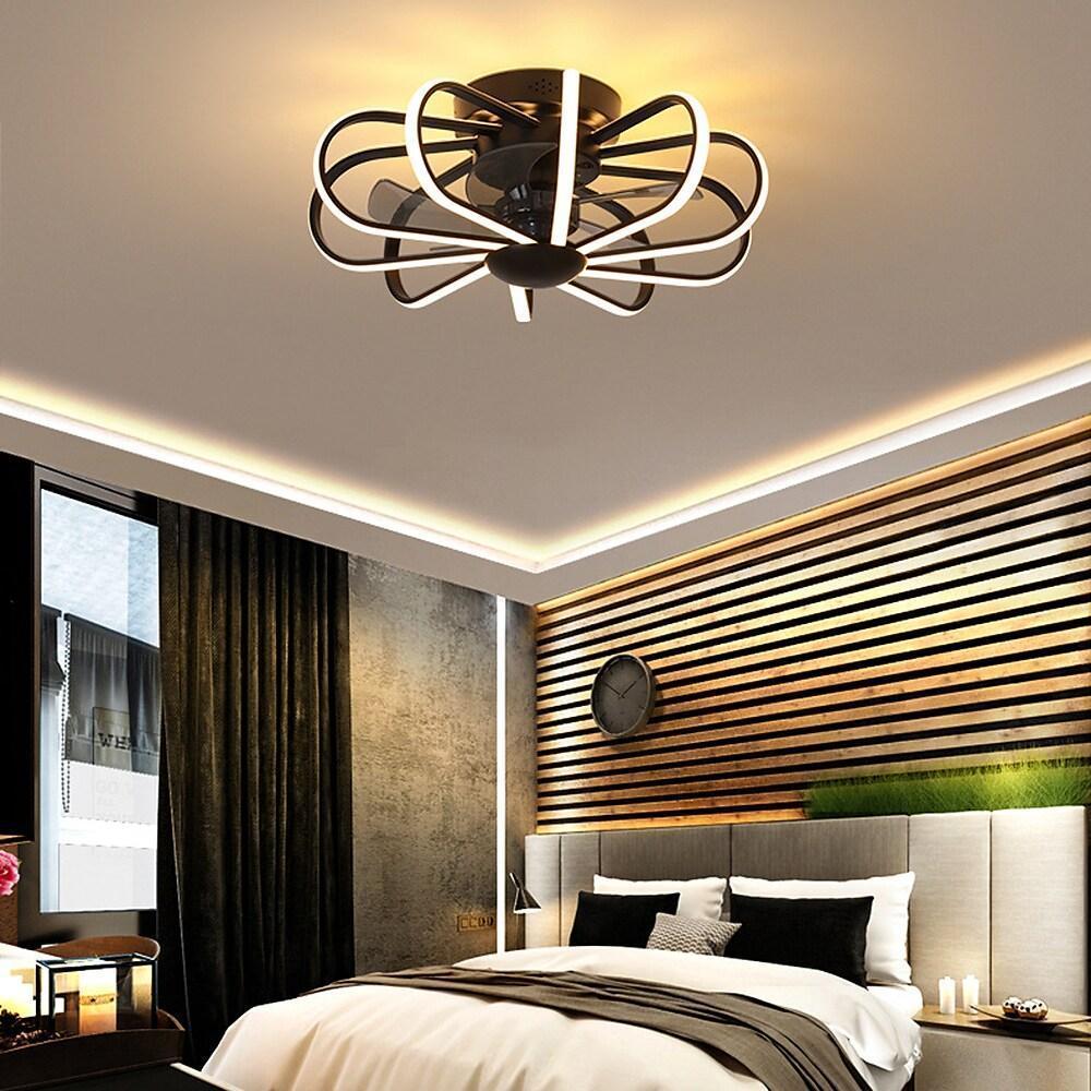 Modern 5 Blade Ceiling Fan with External LED Light Ring and Remote Control Dimming