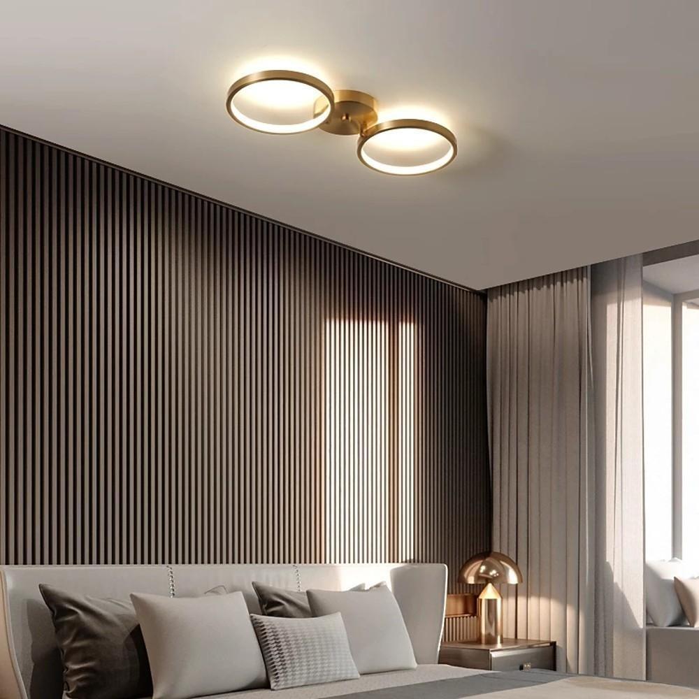 Modern Copper LED Flush Mount Ceiling Light Geometric Circular Gold Finish Three Light Fixture