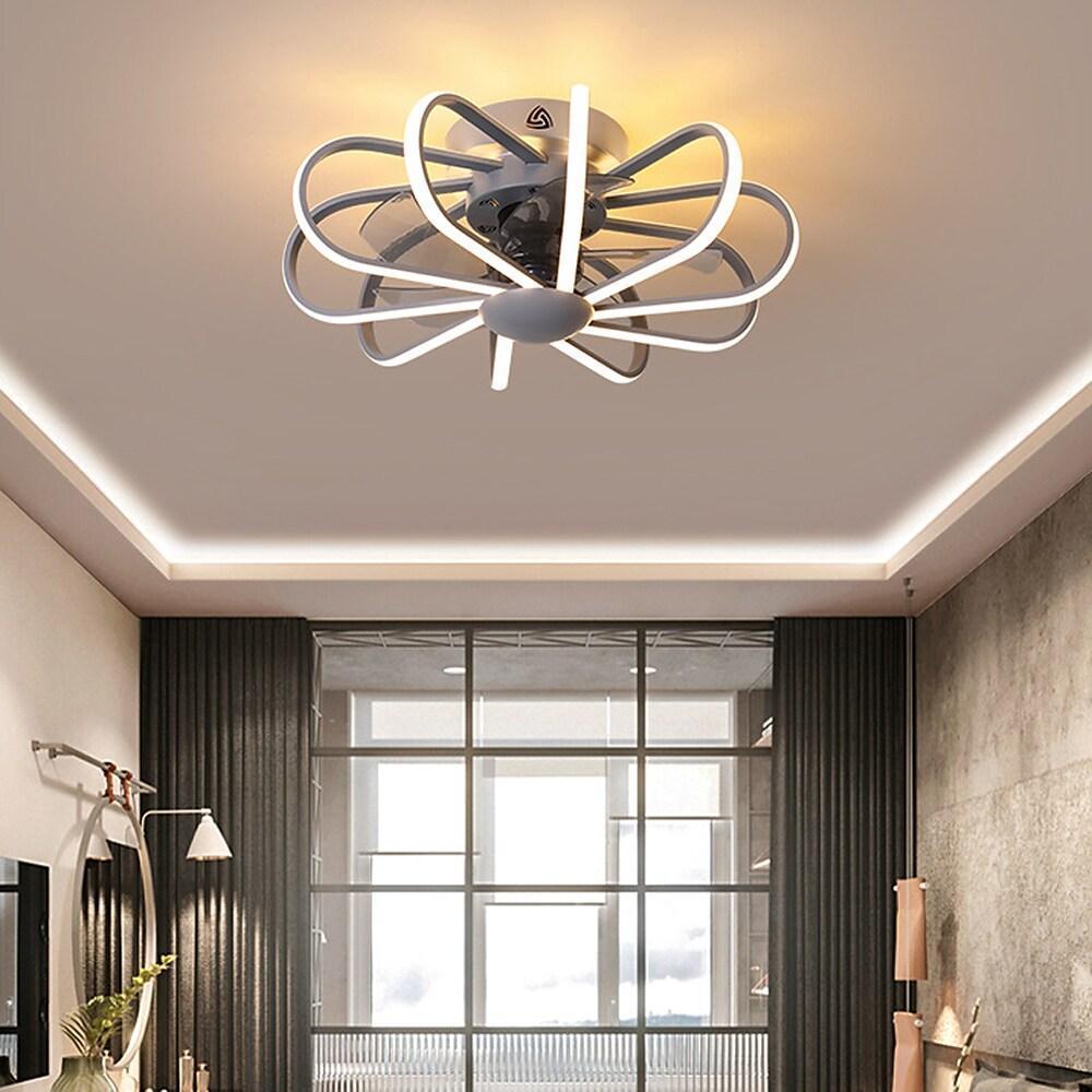 Modern 5 Blade Ceiling Fan with External LED Light Ring and Remote Control Dimming