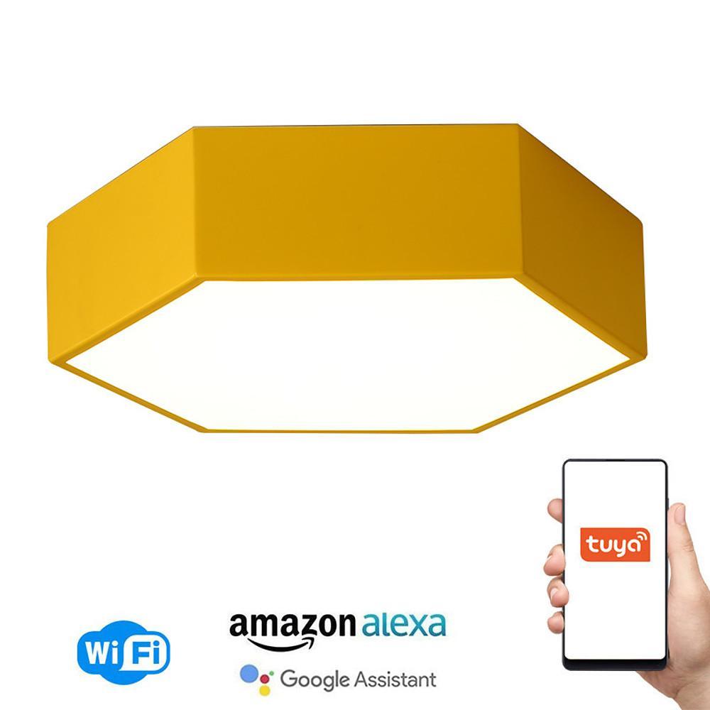 Modern Geometric LED Ceiling Light Fixture with Wireless Control Flush Mount Acrylic Lamp