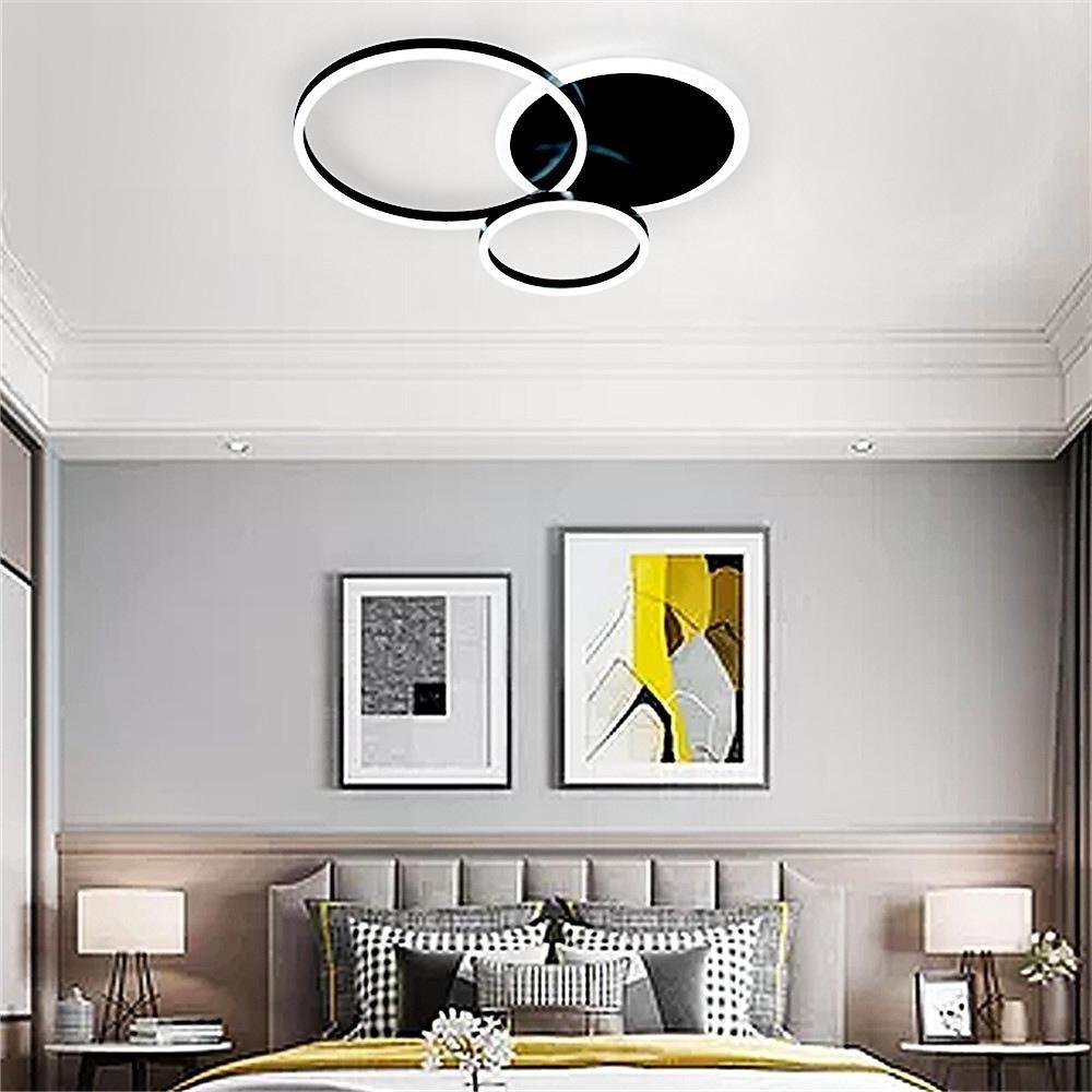 Modern 3 Layer Circle LED Flush Mount Ceiling Light Dimmable 26 Inch White Black Brown