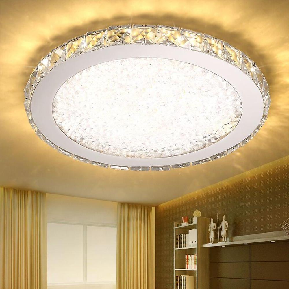 16 Inch Round Crystal LED Flush Mount Ceiling Light Modern Antique Painted Metal Fixture