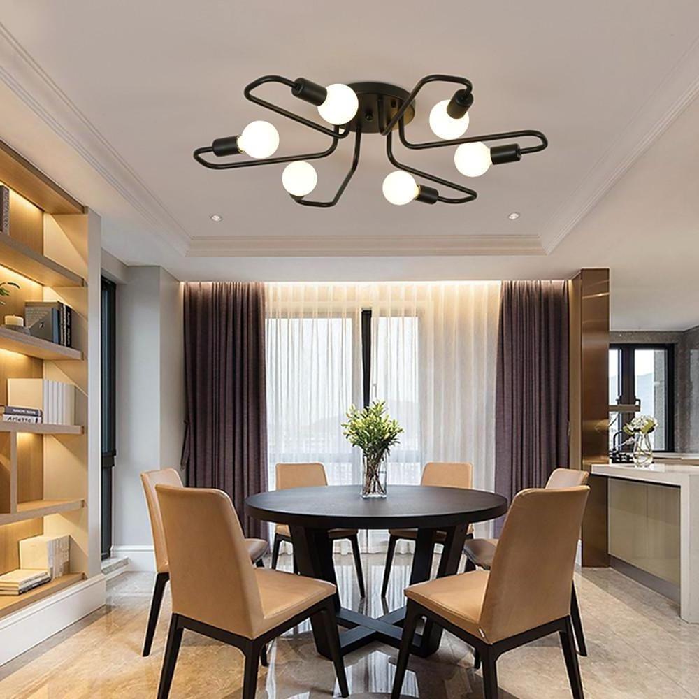 Modern 6 Light Metal Flower Shaped Flush Mount Ceiling Light for Living Room and Bedroom