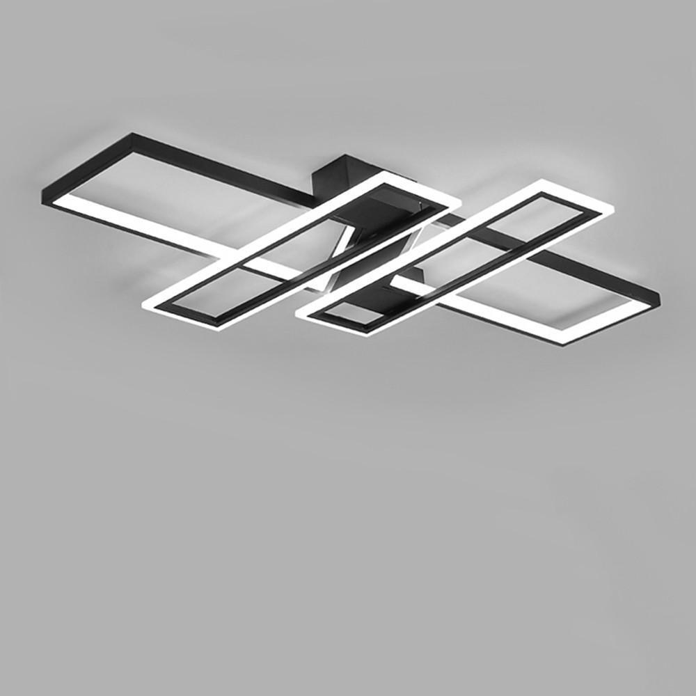 Large Modern LED Geometric Flush Mount Ceiling Light with Four Rectangles in Matte Black Finish