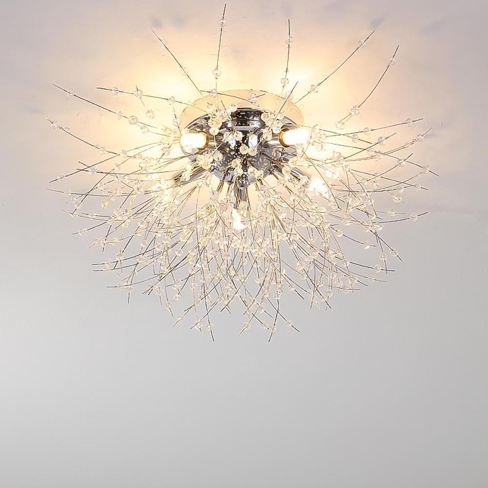 Modern 5 Light Crystal Branch Flush Mount Ceiling Light for Living Room and Bedroom