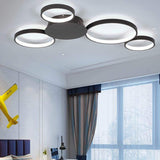 Modern LED Multi Circle Flush Mount Ceiling Light with Dimmable Tri Color Aluminum Rings