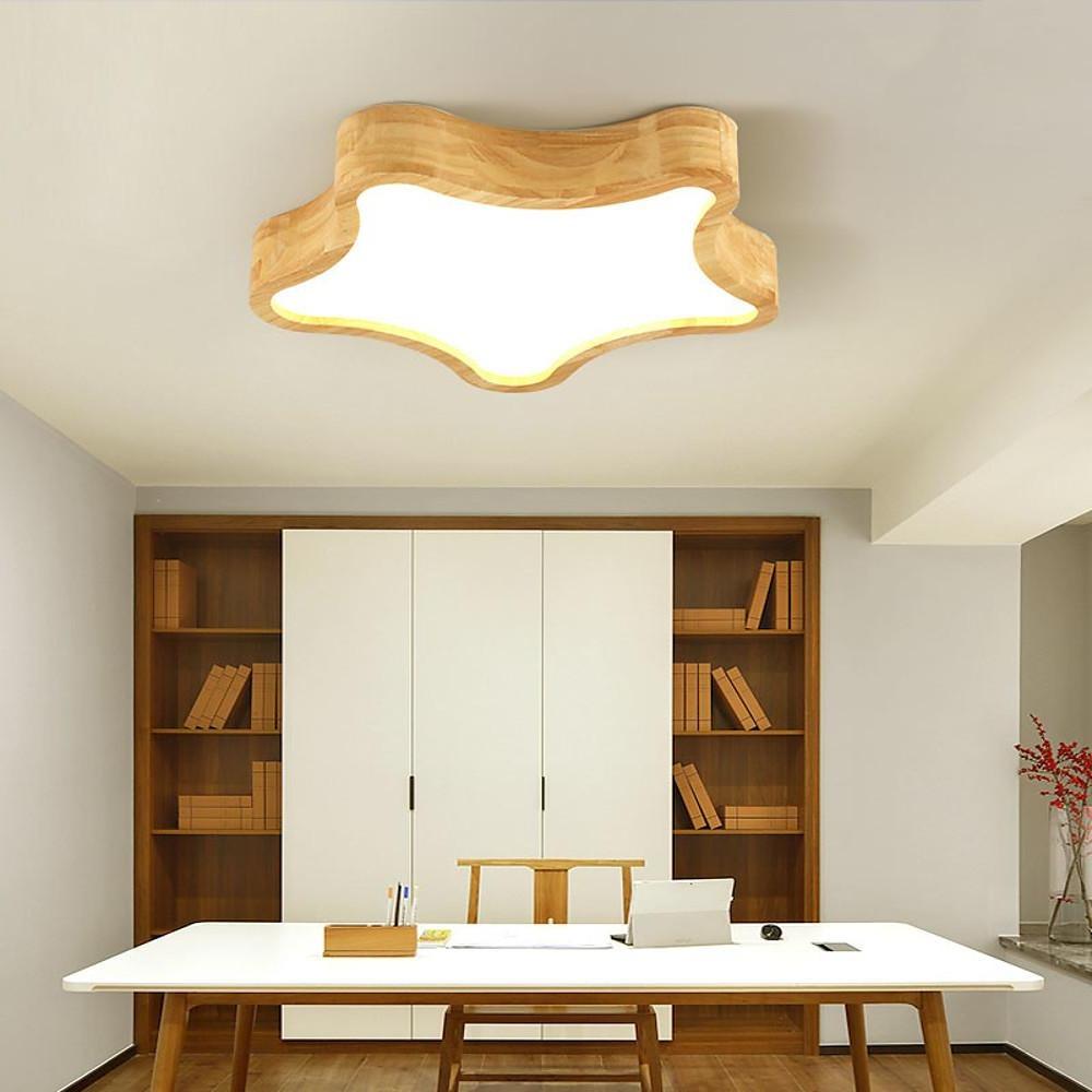 Star Shape LED Flush Mount Ceiling Light for Kids Bedroom Dimmable Nordic Wood Fixture