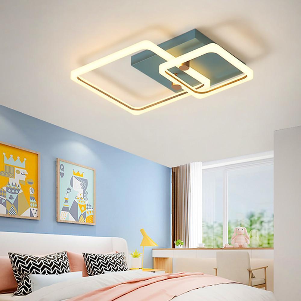 Modern Geometric Square LED Ceiling Light Dimmable Flush Mount Fixture for Bedroom and Living Room