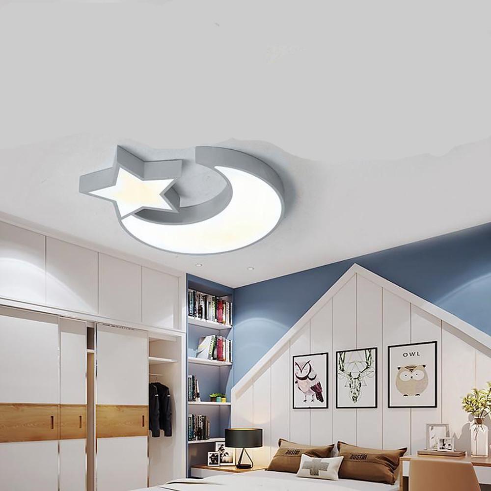 Modern Star and Moon LED Flush Mount Ceiling Light for Kids Bedroom and Nursery Dimmable Metal Fixture