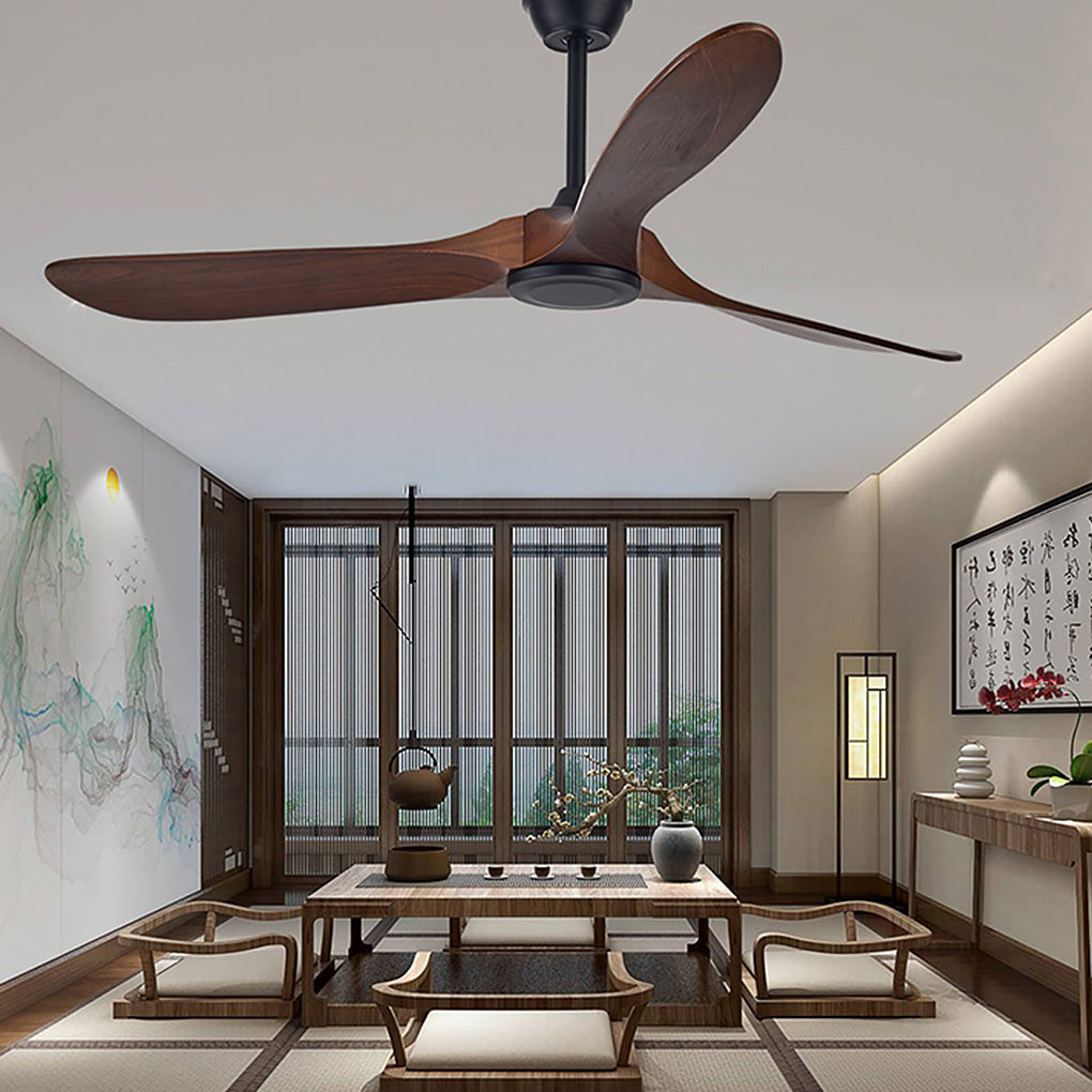 Vintage Solid Wood 52 Inch Ceiling Fan with Lights Dimmable LED Silent DC Motor Remote Control